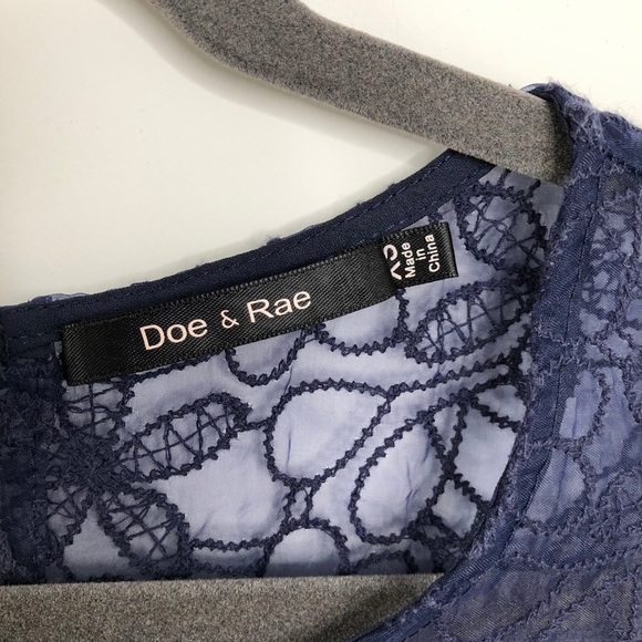 Doe & Roe Blue Floral Lace Trimmed A-Line Dress XS - Picture 2 of 7